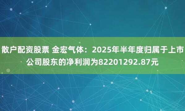 散户配资股票 金宏气体：2025年半年度归属于上市公司股东的净利润为82201292.87元